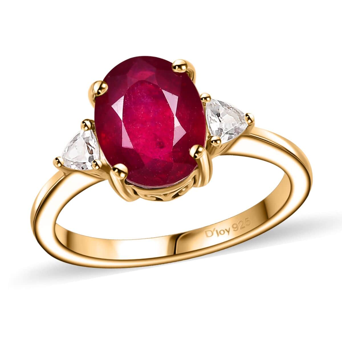 Niassa Ruby (FF) and White Zircon Ring in 18K Vermeil Yellow Gold Over Sterling Silver (Size 10.0) 3.10 ctw image number 0