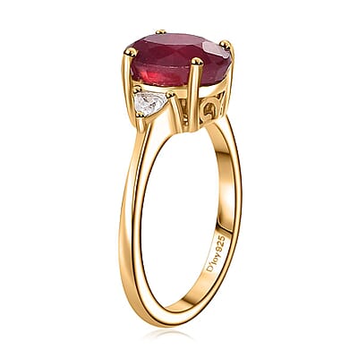 Niassa Ruby (FF) and White Zircon Ring in 18K Vermeil Yellow Gold Over Sterling Silver (Size 10.0) 3.10 ctw