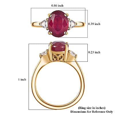 Niassa Ruby (FF) and White Zircon Ring in 18K Vermeil Yellow Gold Over Sterling Silver (Size 10.0) 3.10 ctw