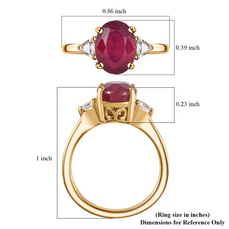 Niassa Ruby (FF) and White Zircon Ring in 18K Vermeil Yellow Gold Over Sterling Silver (Size 10.0) 3.10 ctw