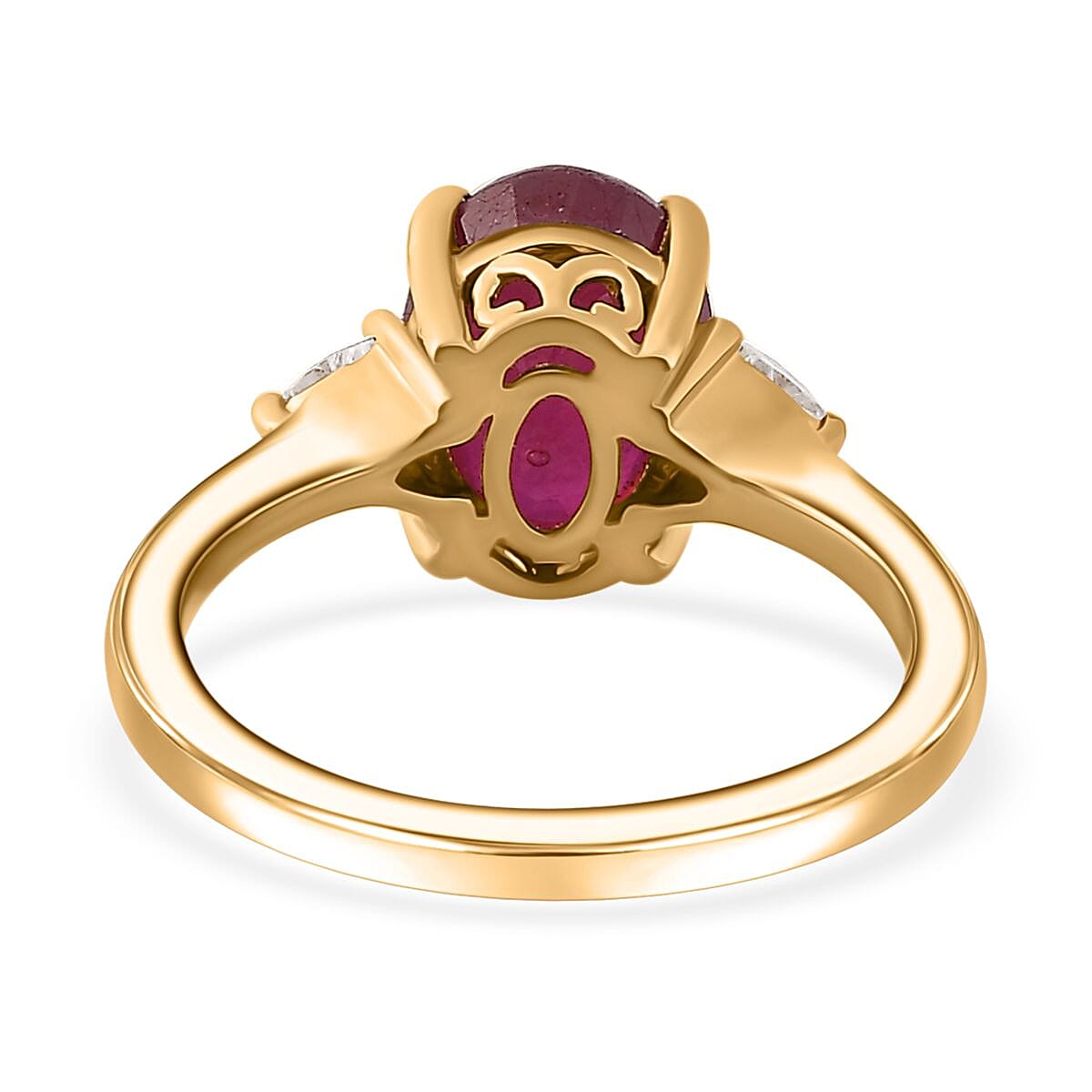 Niassa Ruby (FF) and White Zircon Ring in 18K Vermeil Yellow Gold Over Sterling Silver (Size 8.0) 3.10 ctw image number 4