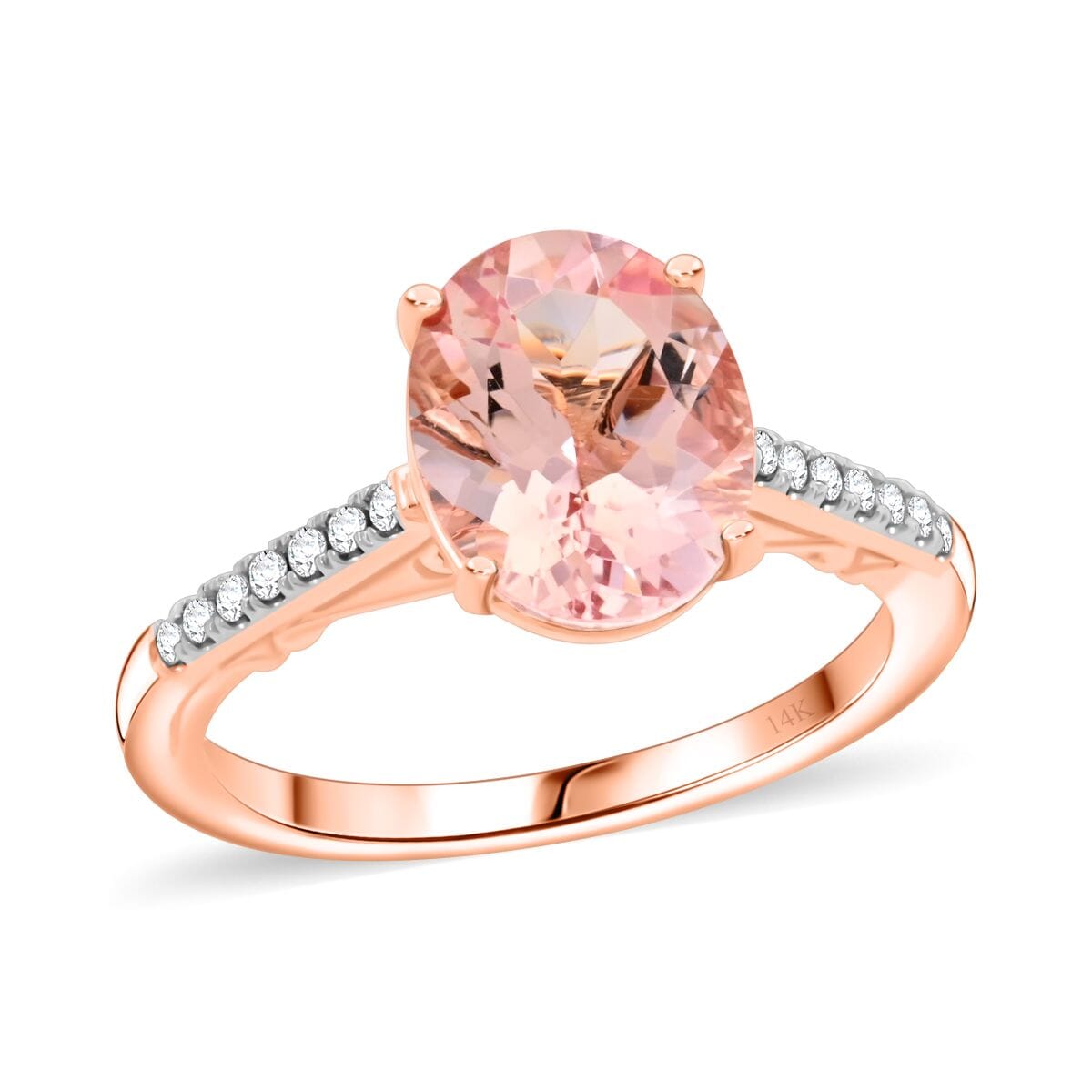 Certified & Appraised Luxoro AAA Pink Morganite and G-H I2 Diamond 2.50 ctw Ring in 14K Rose Gold (Size 6.0) image number 0
