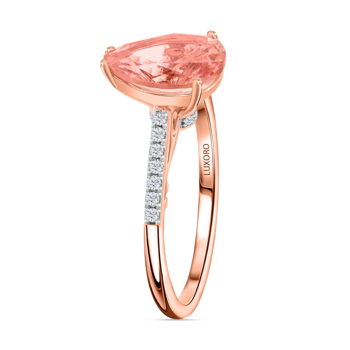 Certified & Appraised Luxoro AAA Pink Morganite and G-H I2 Diamond 2.40 ctw Ring in 14K Rose Gold (Size 6.0) image number 3