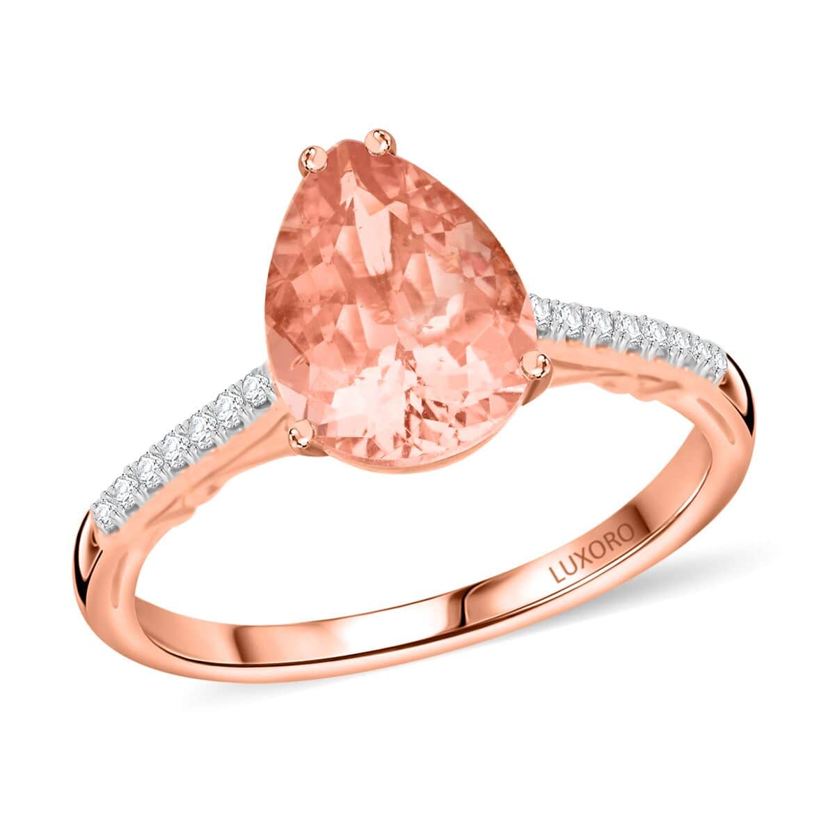 Certified & Appraised Luxoro AAA Pink Morganite and G-H I2 Diamond 2.40 ctw Ring in 14K Rose Gold (Size 8.0) image number 0