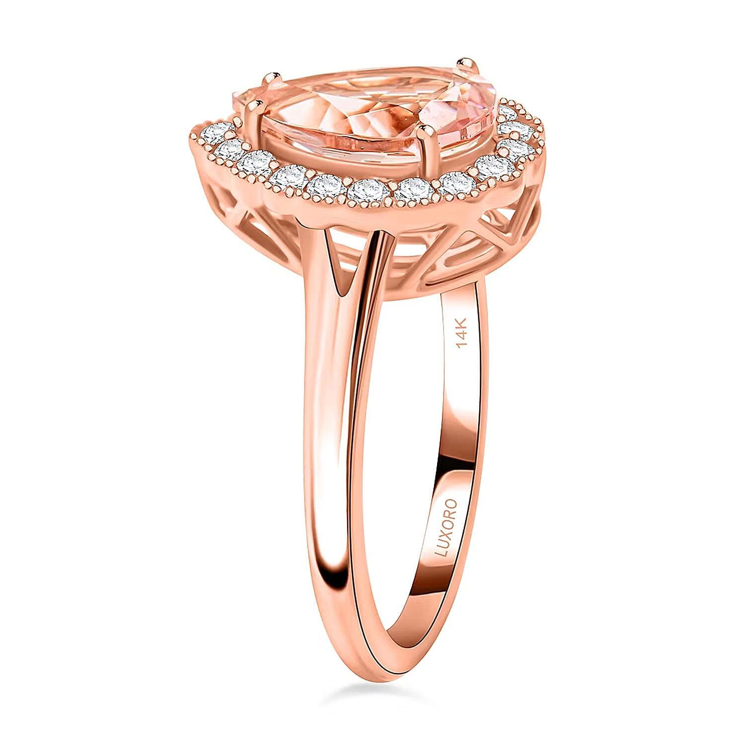 Certified & Appraised Luxoro 14K Rose Gold AAA Pink Morganite and G-H I2 Diamond Ring (Size 8.0) 1.50 ctw