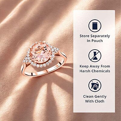 Certified & Appraised Luxoro 14K Rose Gold AAA Pink Morganite and G-H I2 Diamond Sunburst Ring (Size 10.0) 2.75 ctw