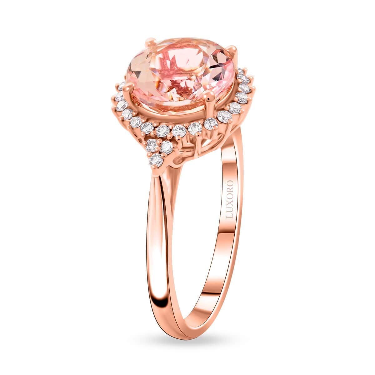 Certified & Appraised Luxoro 14K Rose Gold AAA Pink Morganite and G-H I2 Diamond Sunburst Ring (Size 5.5) 2.75 ctw image number 3