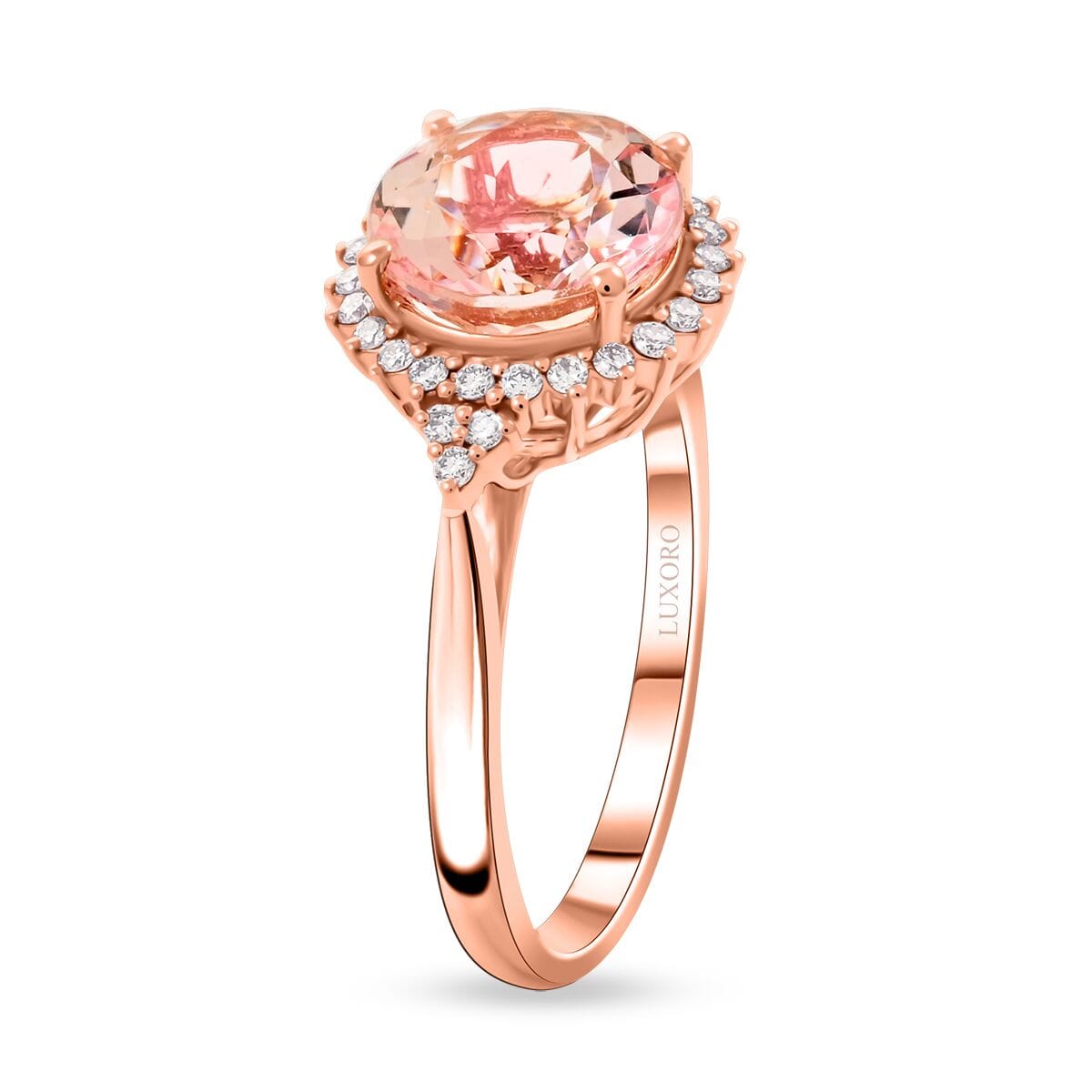 Certified & Appraised Luxoro 14K Rose Gold AAA Pink Morganite and G-H I2 Diamond Sunburst Ring (Size 7.0) 2.75 ctw image number 3
