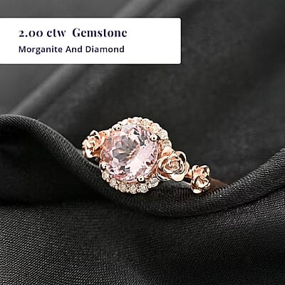 Certified and Appraised Luxoro AAA Palmeiras Pink Morganite, Diamond Ring in 14K Rose Gold 2.00 ctw (Size 11.0)
