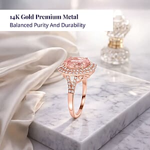Certified Luxoro AAA Palmeiras Pink Morganite, Diamond Ring in 14K Rose Gold 2.00 ctw (Size 5.5)