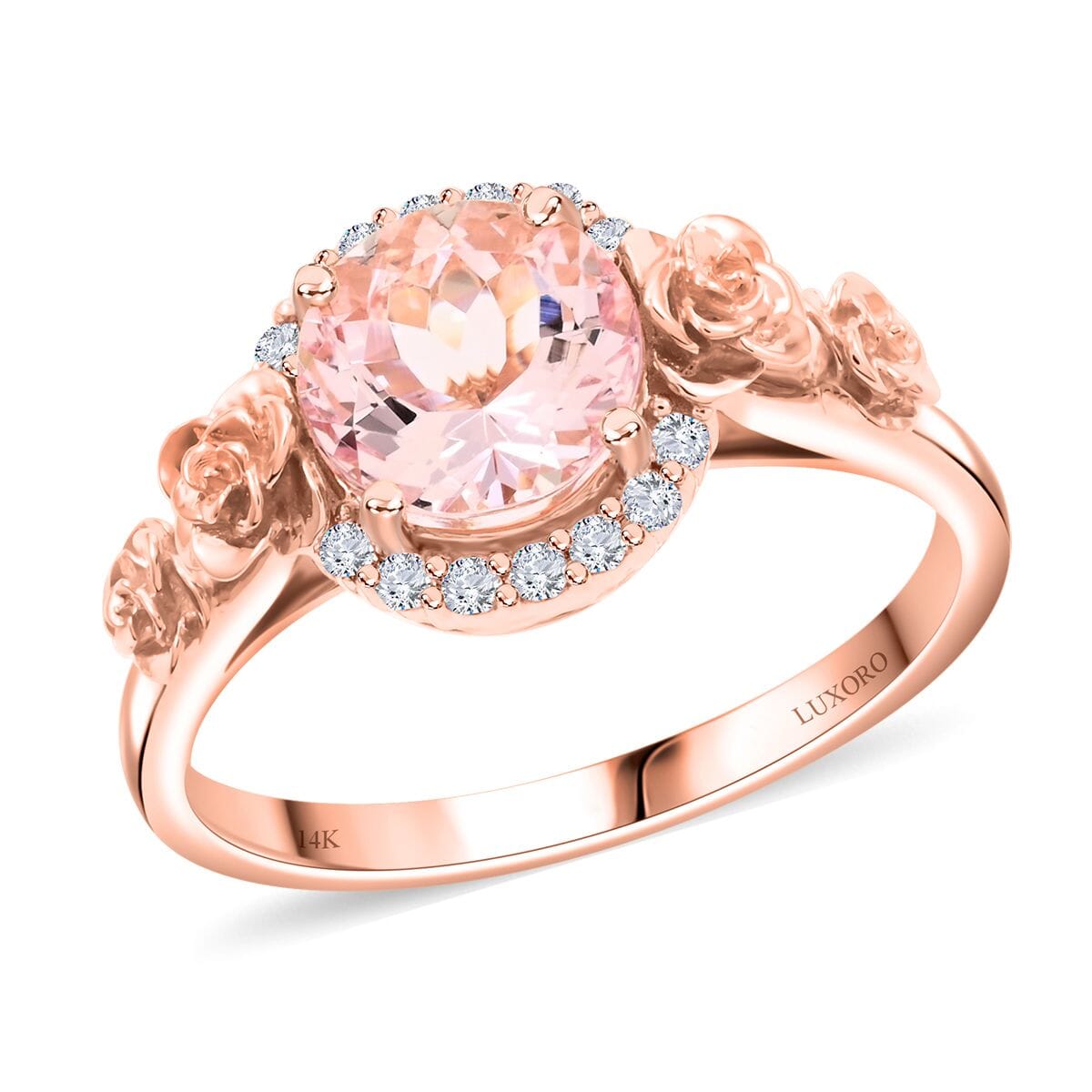 Certified & Appraised Luxoro AAA Palmeiras Pink Morganite and G-H I2 Diamond 2.00 ctw Ring in 14K Rose Gold (Size 6.0) 4.60 Grams image number 0