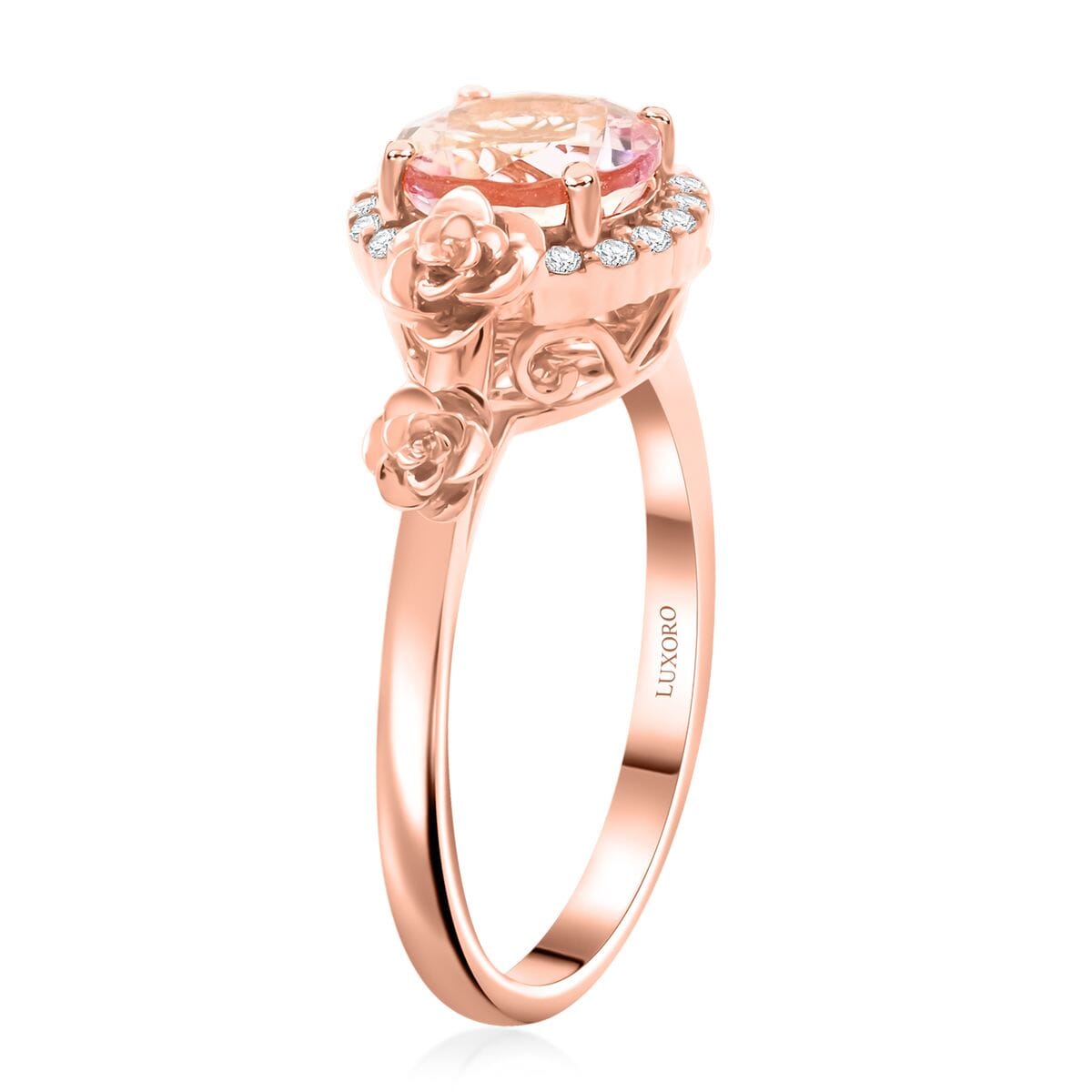 Certified & Appraised Luxoro AAA Palmeiras Pink Morganite and G-H I2 Diamond 2.00 ctw Ring in 14K Rose Gold (Size 6.0) 4.60 Grams image number 3