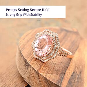 Certified Luxoro AAA Palmeiras Pink Morganite, Diamond Ring in 14K Rose Gold 2.00 ctw (Size 6.0)