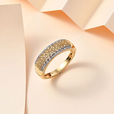 Natural Yellow Diamond I3 and White Diamond Band Ring in 18K Vermeil Yellow Gold Over Sterling Silver (Size 10.0) 0.33 ctw