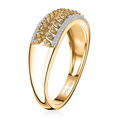 Natural Yellow Diamond I3 and White Diamond Band Ring in 18K Vermeil Yellow Gold Over Sterling Silver (Size 10.0) 0.33 ctw