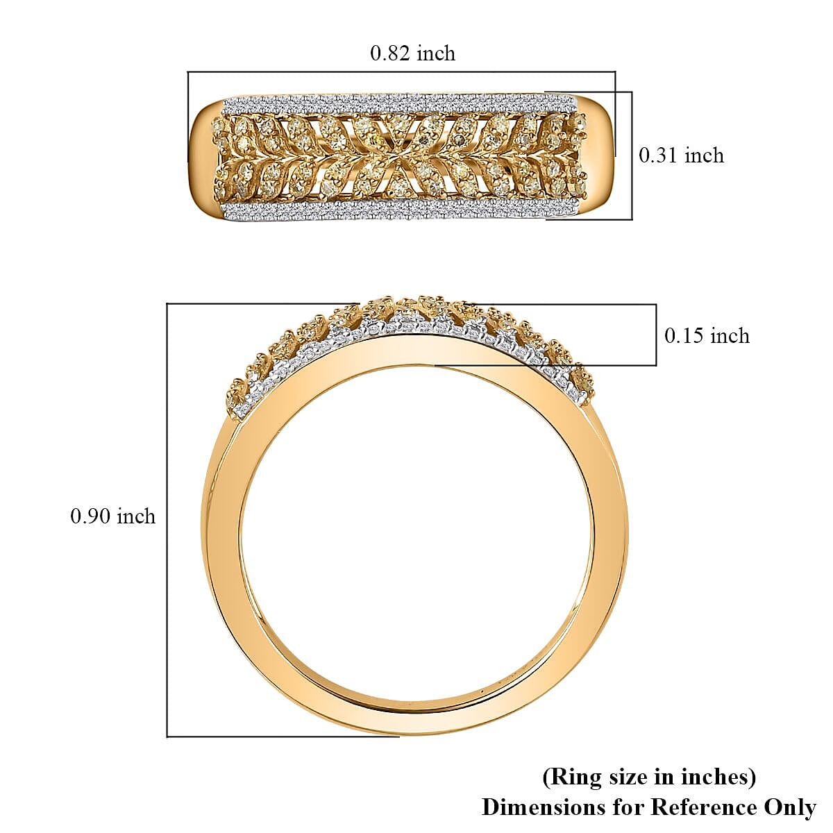 Natural Yellow Diamond I3 and White Diamond Band Ring in 18K Vermeil Yellow Gold Over Sterling Silver (Size 10.0) 0.33 ctw