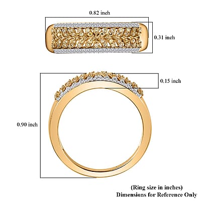 Natural Yellow Diamond I3 and White Diamond Band Ring in 18K Vermeil Yellow Gold Over Sterling Silver (Size 10.0) 0.33 ctw