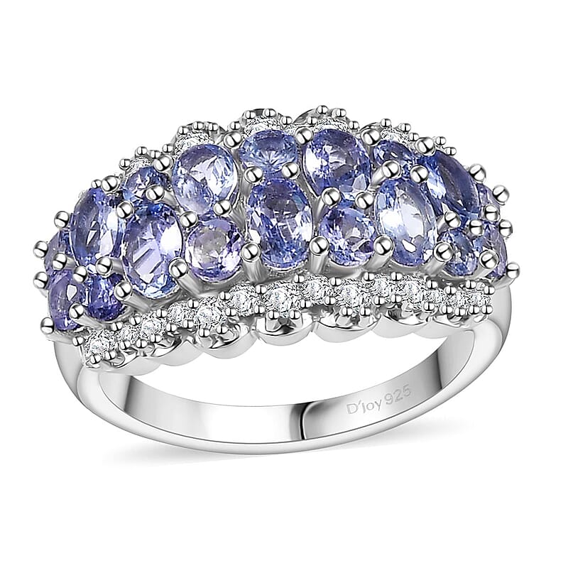 Tanzanite and White Zircon 2.40 ctw Serenity Nature Ring in Platinum Over Sterling Silver (Size 10.0)