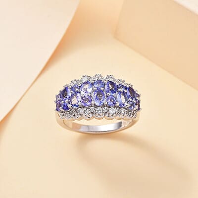 Tanzanite and White Zircon 2.40 ctw Serenity Nature Ring in Platinum Over Sterling Silver (Size 10.0)
