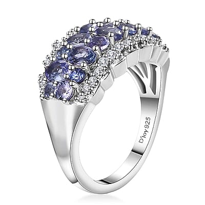 Tanzanite and White Zircon 2.40 ctw Serenity Nature Ring in Platinum Over Sterling Silver (Size 10.0)