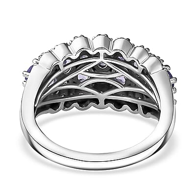 Tanzanite and White Zircon 2.40 ctw Serenity Nature Ring in Platinum Over Sterling Silver (Size 10.0)