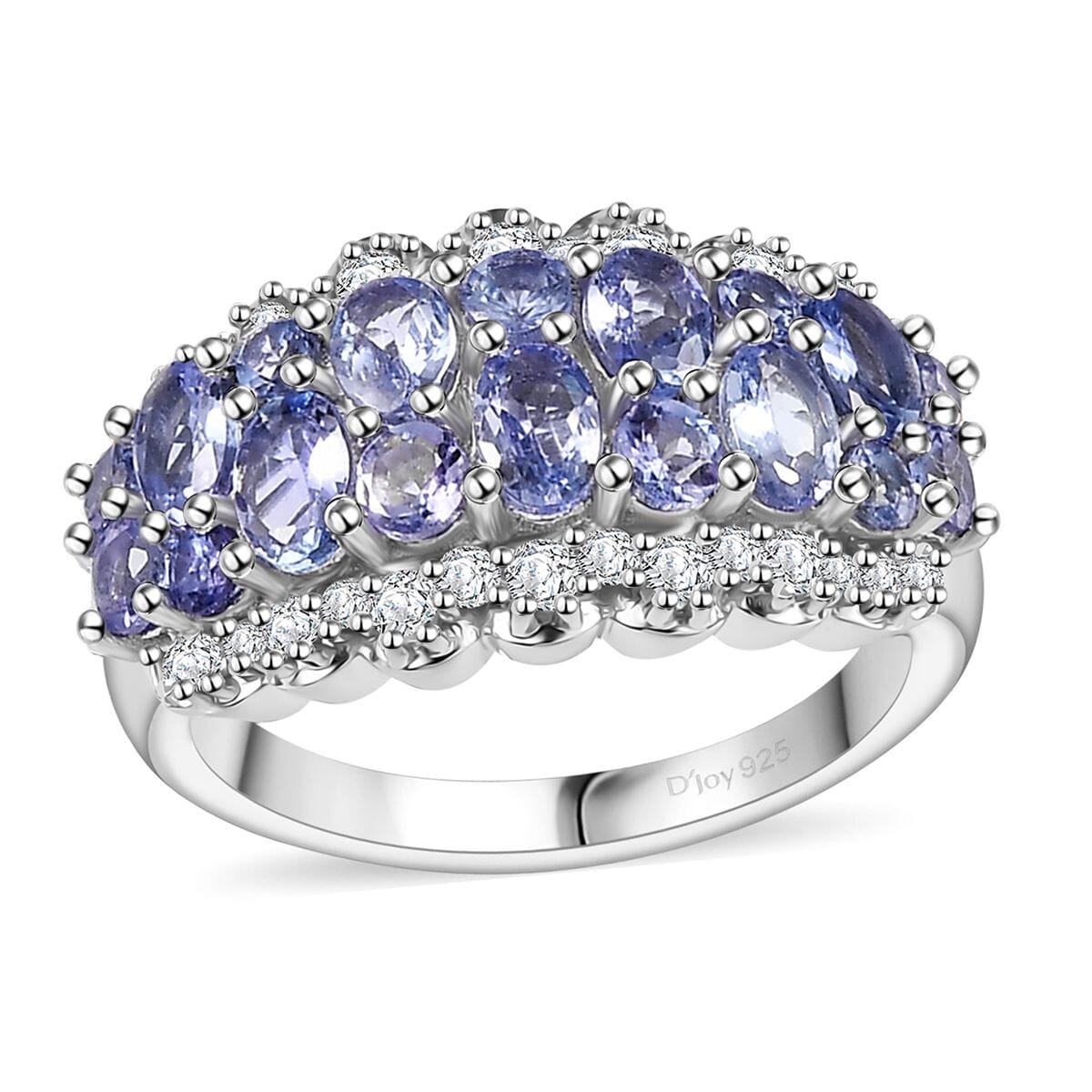 Tanzanite and White Zircon 2.40 ctw Serenity Nature Ring in Platinum Over Sterling Silver (Size 8.0) image number 0