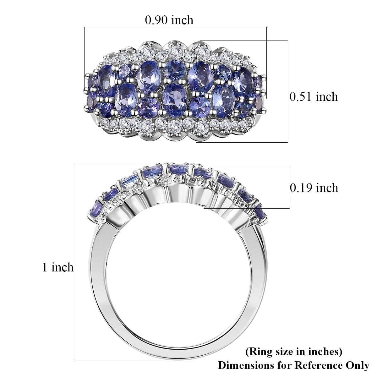 Tanzanite and White Zircon 2.40 ctw Serenity Nature Ring in Platinum Over Sterling Silver (Size 8.0) image number 5