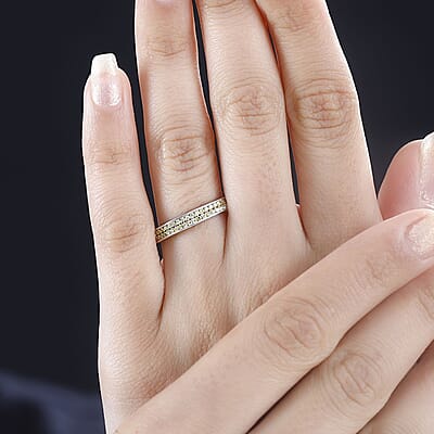 Natural Yellow Diamond I3 Band Ring in Rhodium Over Sterling Silver (Size 10.0) 0.25 ctw