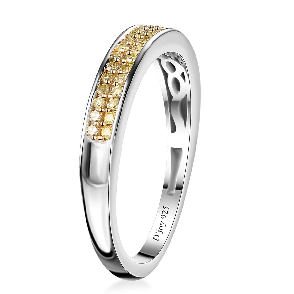 Natural Yellow Diamond (I3) Band Ring in Rhodium Over Sterling Silver (Size 10.0) 0.25 ctw image number 3