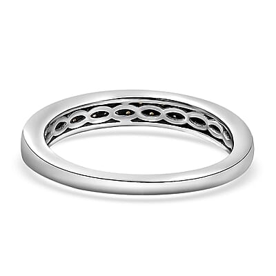 Natural Yellow Diamond I3 Band Ring in Rhodium Over Sterling Silver (Size 10.0) 0.25 ctw