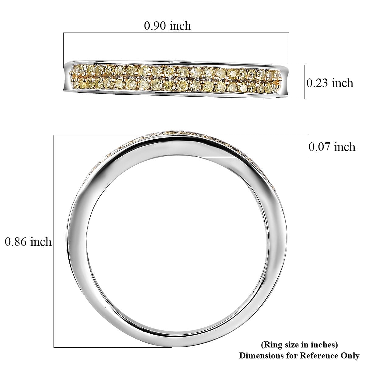 Natural Yellow Diamond I3 Band Ring in Rhodium Over Sterling Silver (Size 10.0) 0.25 ctw