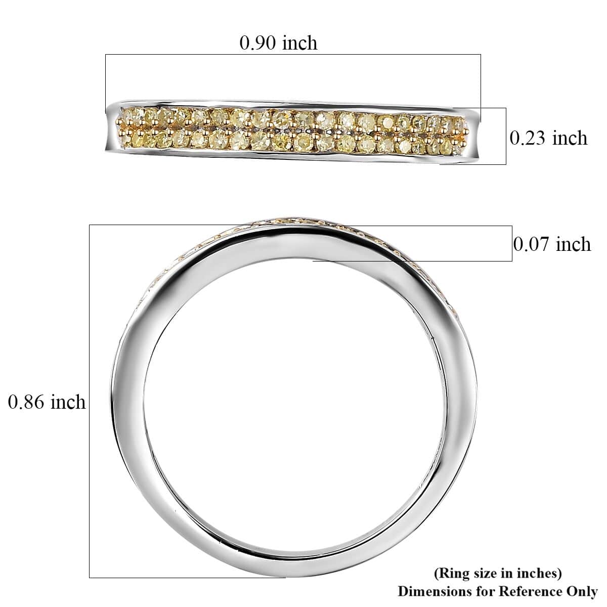 Natural Yellow Diamond (I3) Band Ring in Rhodium Over Sterling Silver (Size 10.0) 0.25 ctw image number 5