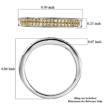 Natural Yellow Diamond I3 Band Ring in Rhodium Over Sterling Silver (Size 10.0) 0.25 ctw