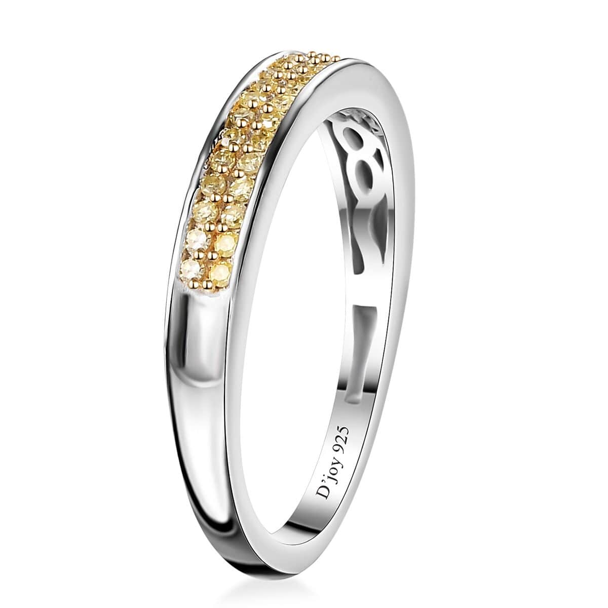 Natural Yellow Diamond I3 Band Ring in Rhodium Over Sterling Silver (Size 6.0) 0.25 ctw image number 3
