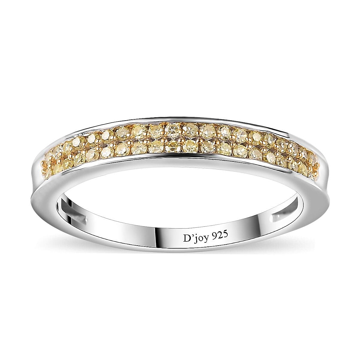 Natural Yellow Diamond I3 Band Ring in Rhodium Over Sterling Silver (Size 9.0) 0.25 ctw image number 0