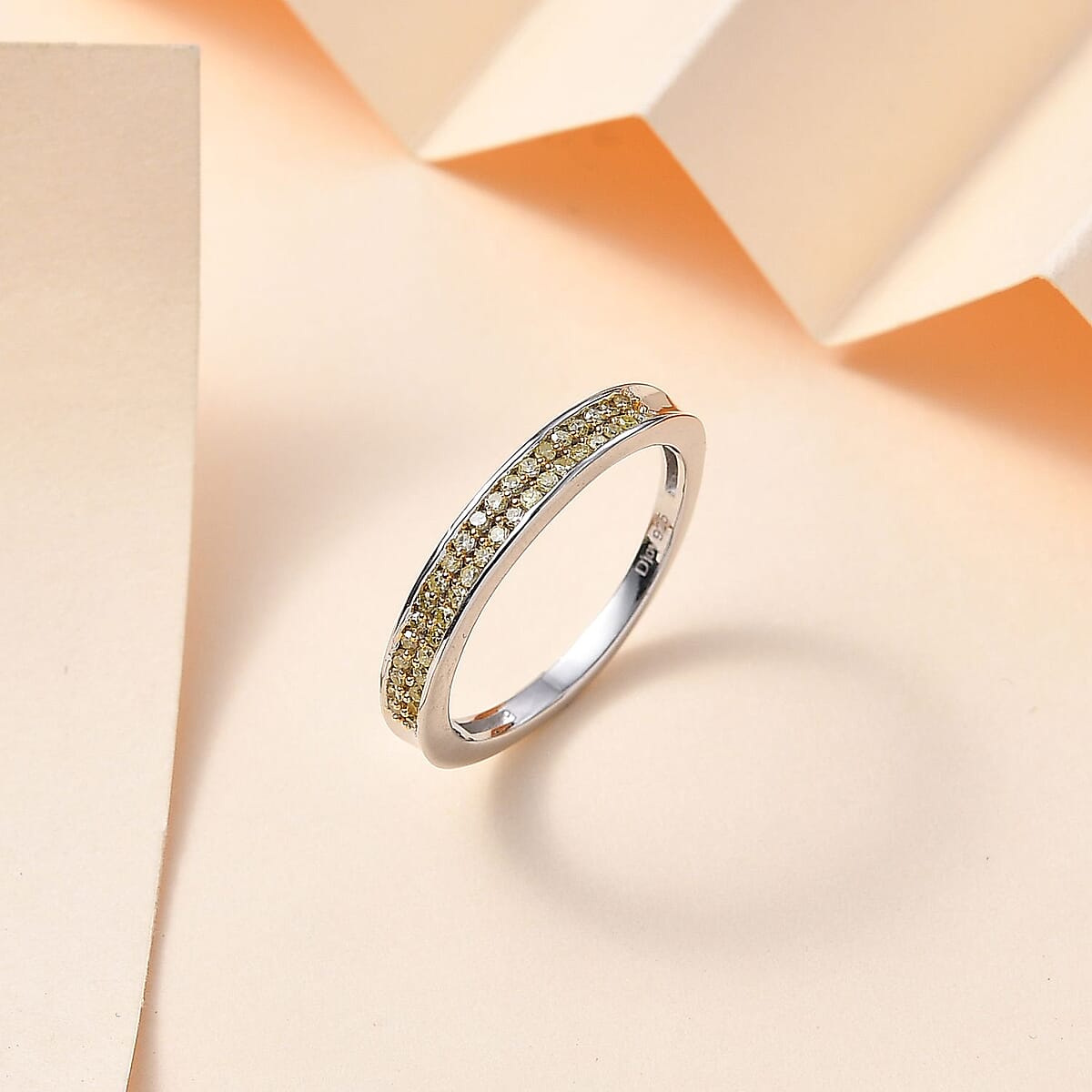 Natural Yellow Diamond I3 Band Ring in Rhodium Over Sterling Silver (Size 9.0) 0.25 ctw image number 1