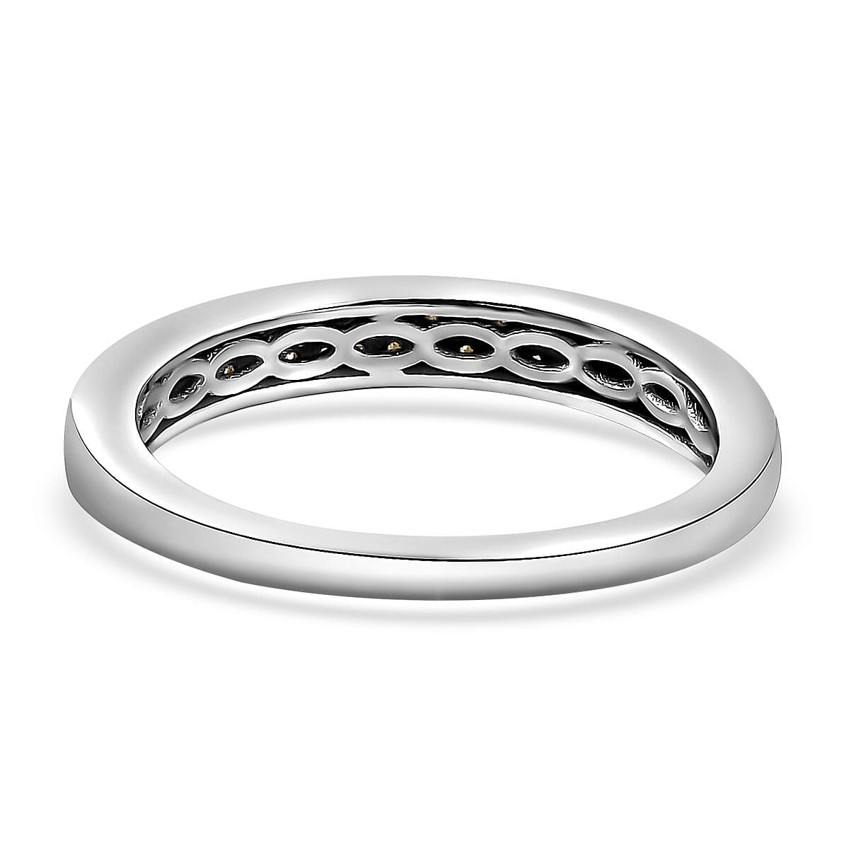 Natural Yellow Diamond I3 Band Ring in Rhodium Over Sterling Silver (Size 9.0) 0.25 ctw image number 4