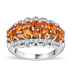 Salamanca Fire Opal and White Zircon 1.75 ctw Serenity Nature Ring in Platinum Over Sterling Silver (Size 5.0)