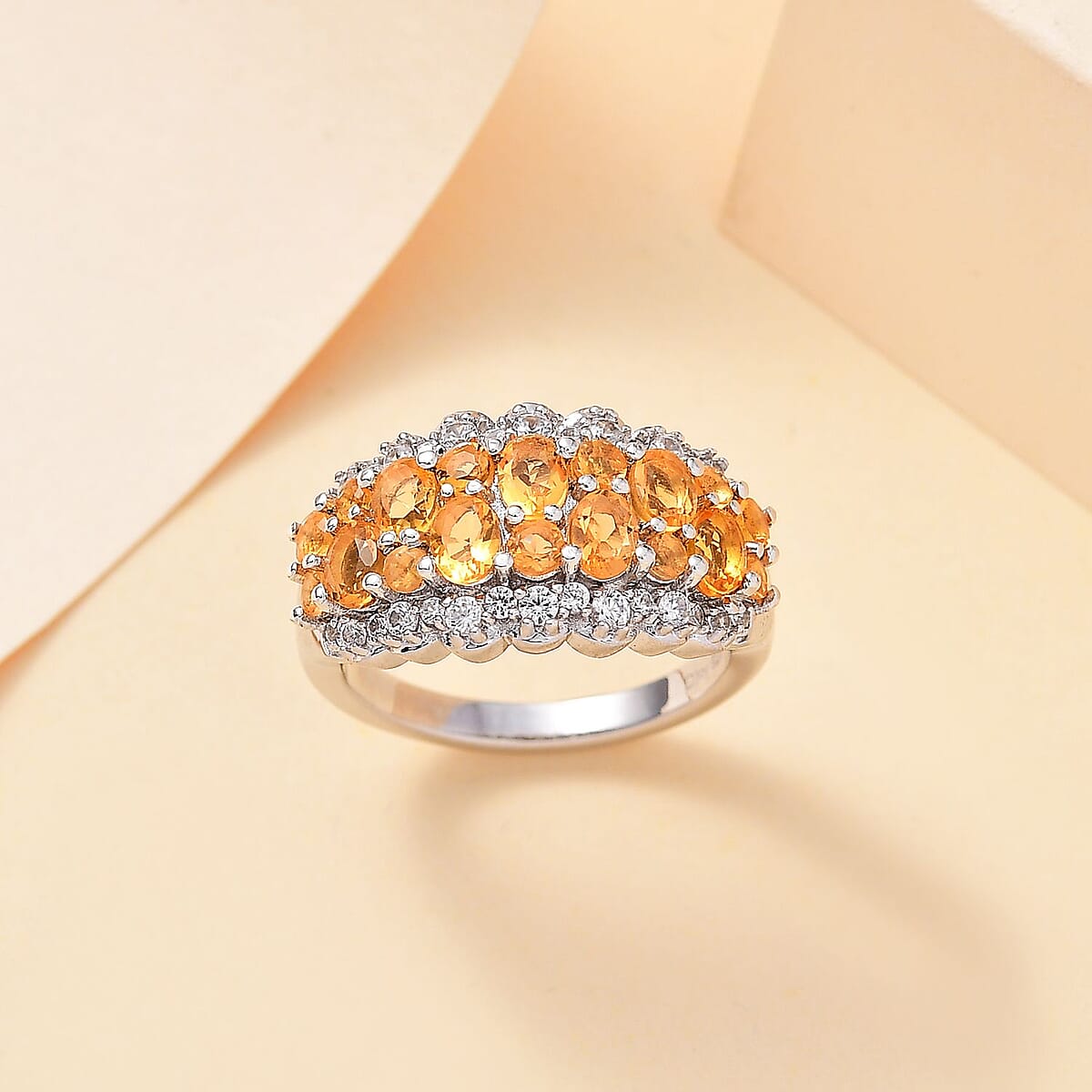 Salamanca Fire Opal and White Zircon 1.75 ctw Serenity Nature Ring in Platinum Over Sterling Silver (Size 5.0) image number 1