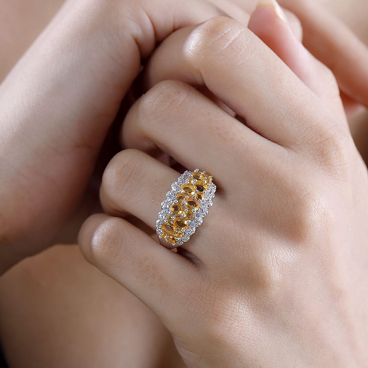 Salamanca Fire Opal and White Zircon 1.75 ctw Serenity Nature Ring in Platinum Over Sterling Silver (Size 5.0) image number 2