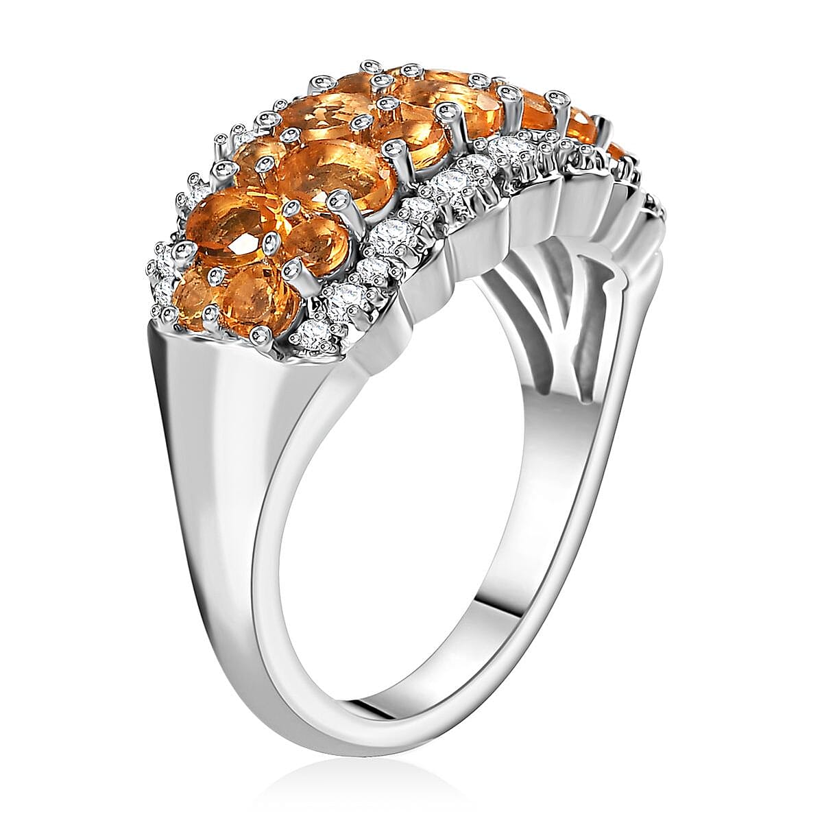 Salamanca Fire Opal and White Zircon 1.75 ctw Serenity Nature Ring in Platinum Over Sterling Silver (Size 5.0) image number 3