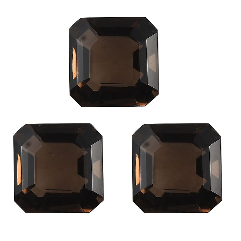 Asscher Cut AA Brazilian Smoky Quartz Set of 3 (Oct 9x9 m) 10.43 ctw Loose Gemstone