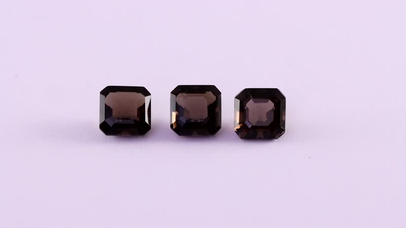 Asscher Cut AA Brazilian Smoky Quartz Set of 3 (Oct 9x9 m) 10.43 ctw Loose Gemstone