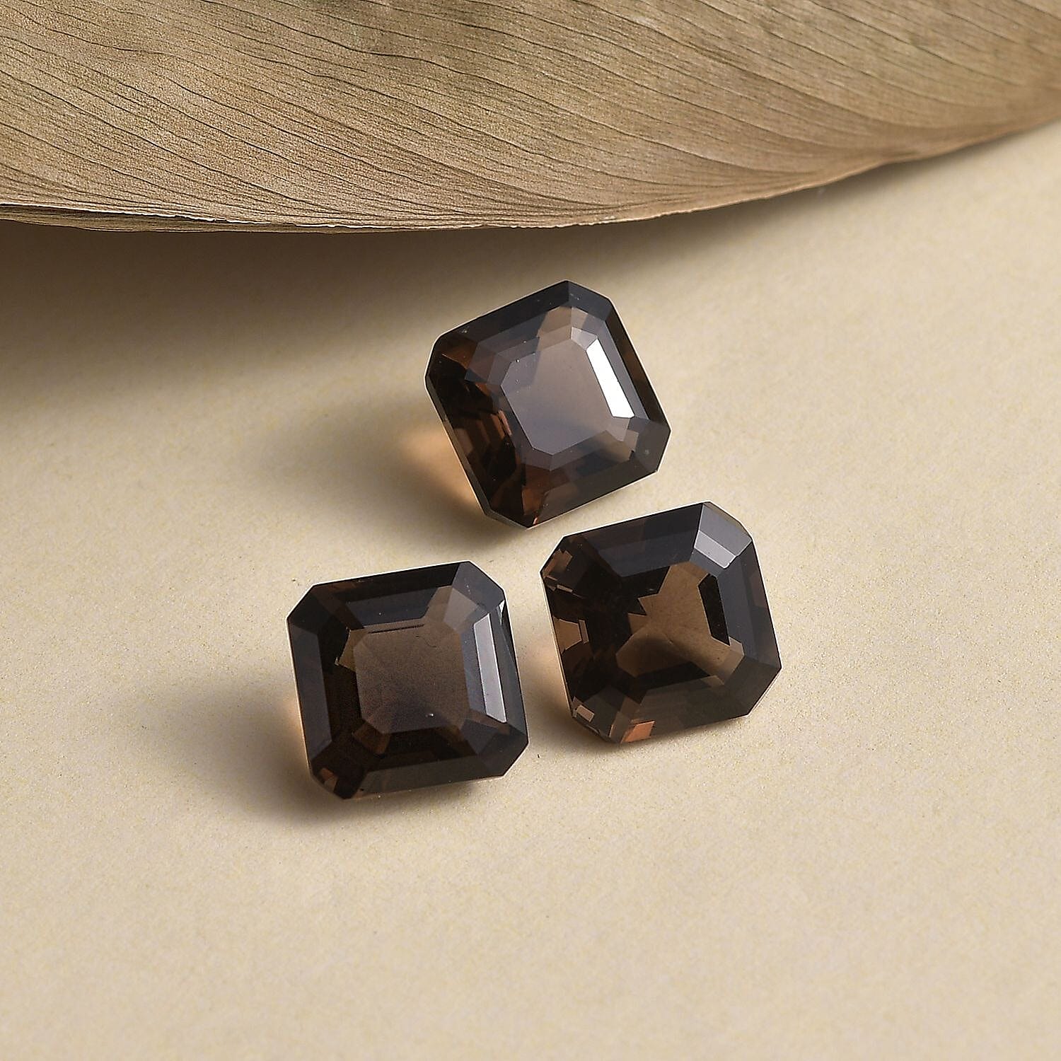 Asscher Cut AA Brazilian Smoky Quartz Set of 3 (Oct 9x9 m) 10.43 ctw Loose Gemstone