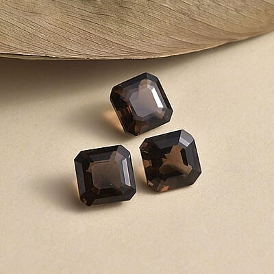 Asscher Cut AA Brazilian Smoky Quartz Set of 3 (Oct 9x9 m) 10.43 ctw Loose Gemstone