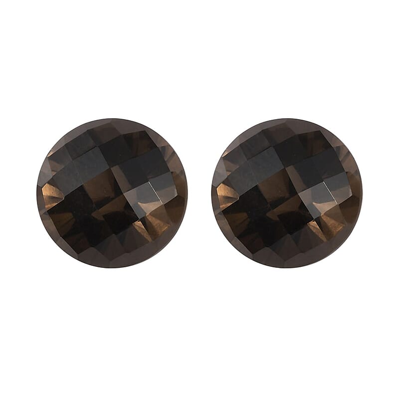 Brazilian Smoky Quartz Set of 2 (Rnd 12 mm) 12.90 ctw Loose Gemstone