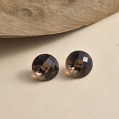 Brazilian Smoky Quartz Set of 2 (Rnd 12 mm) 12.90 ctw Loose Gemstone
