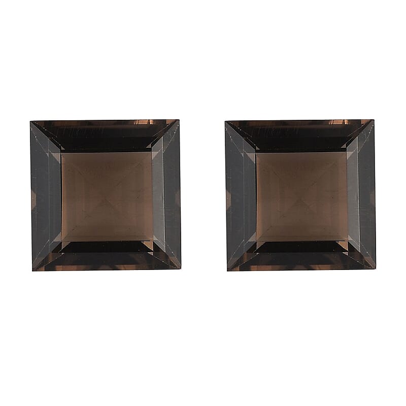 Brazilian Smoky Quartz Set of 2 (Sqr 10 mm) 6.58 ctw Loose Gemstone