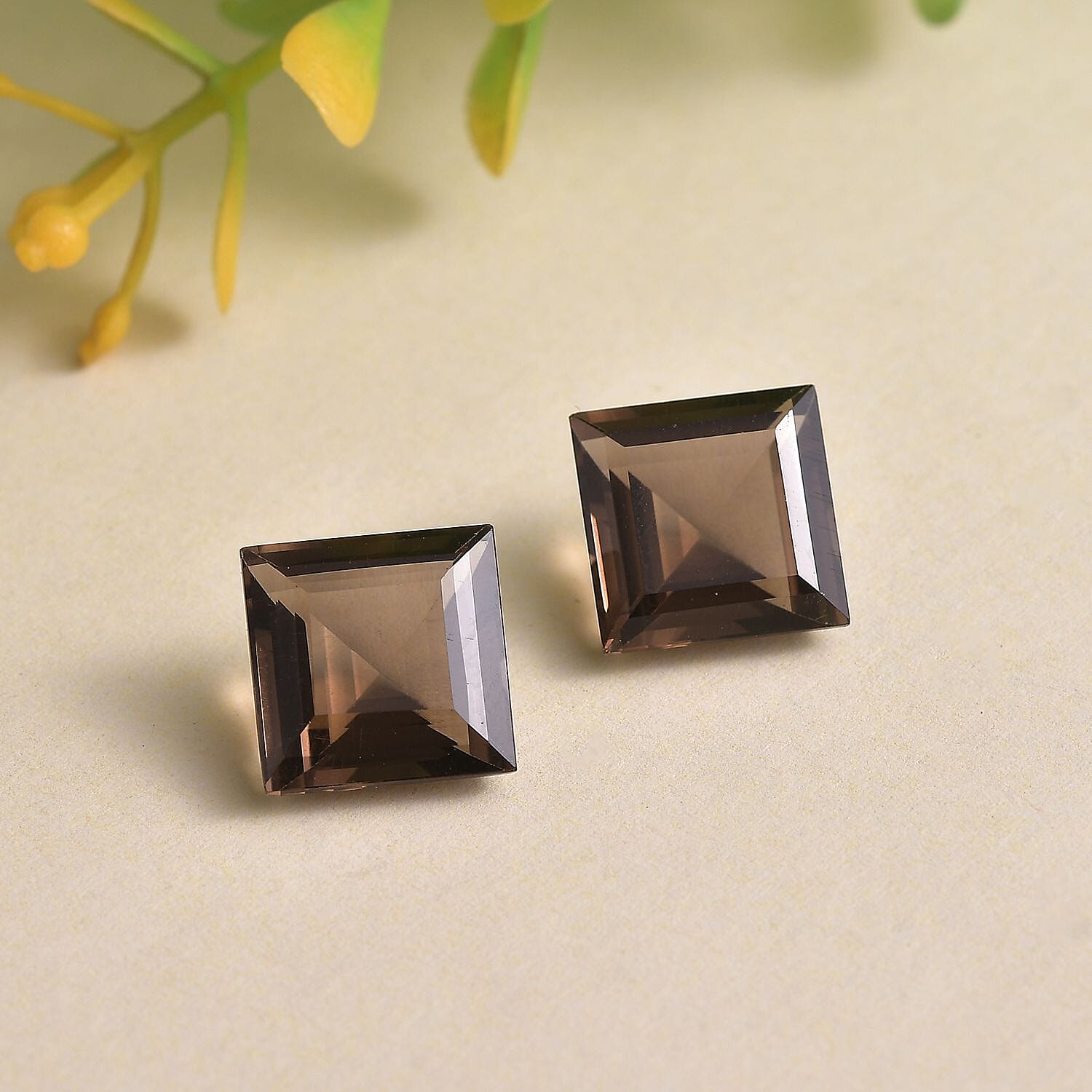 Brazilian Smoky Quartz Set of 2 (Sqr 10 mm) 6.58 ctw Loose Gemstone
