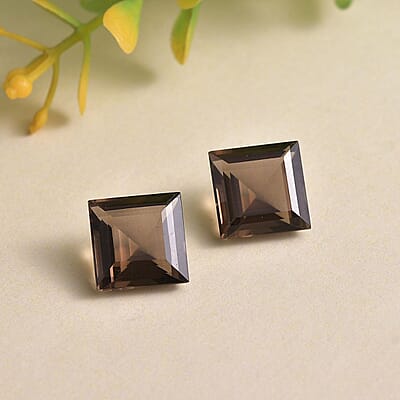 Brazilian Smoky Quartz Set of 2 (Sqr 10 mm) 6.58 ctw Loose Gemstone